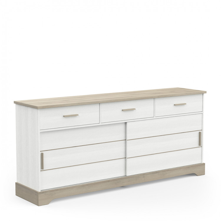 Buffet/bahut 200 cm style campagne chêne/blanc structuré Raphaella