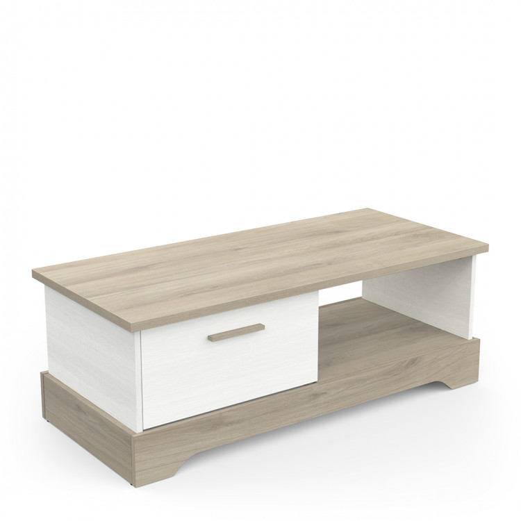 Table basse style campagne chêne/blanc structuré Raphaella