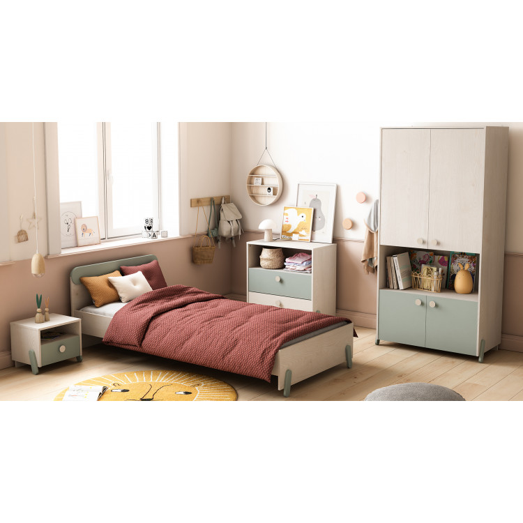 Chambre enfant style scandinave chêne clair/vert Venezia