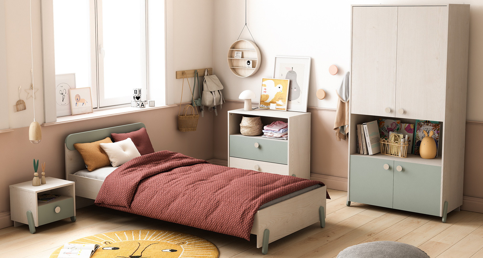 Chambre enfant contemporaine chêne clair/marron Solange