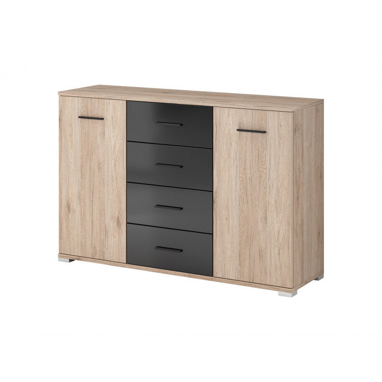 Commode adulte contemporaine 135 cm chêne/noir laqué Jocelyne