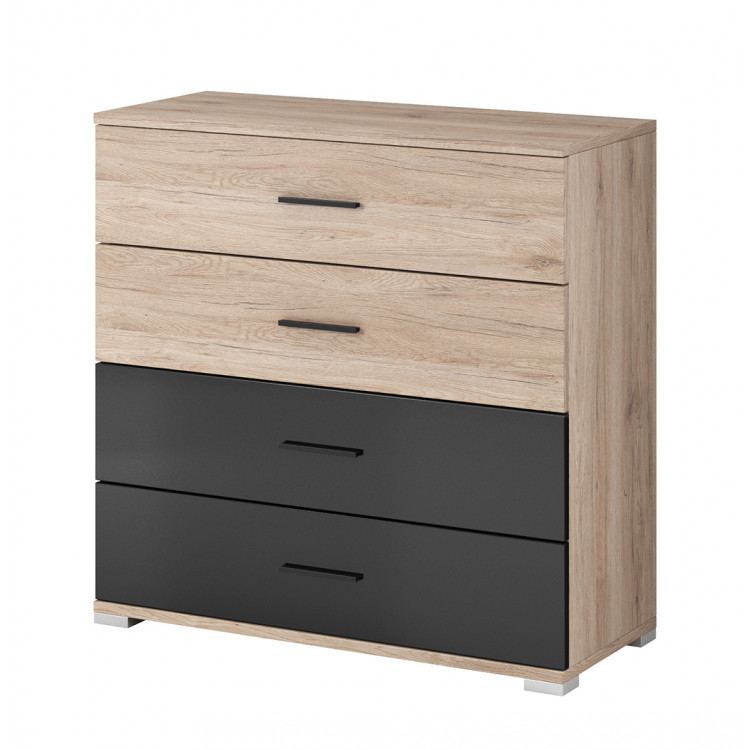 Commode adulte contemporaine 90 cm chêne/noir laqué Jocelyne