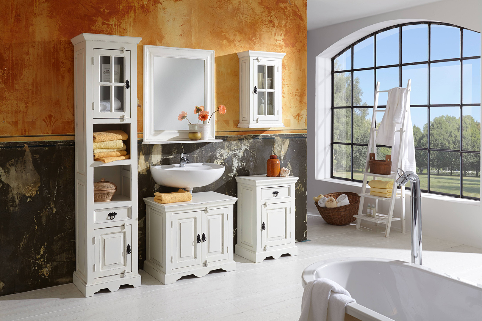 Ensemble de salle de bain style campagne blanc antique Trocadero