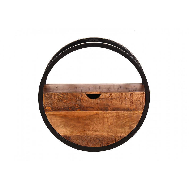 Etagère murale ronde industrielle en bois de manguier massif naturel Allister Naturel — Naturel