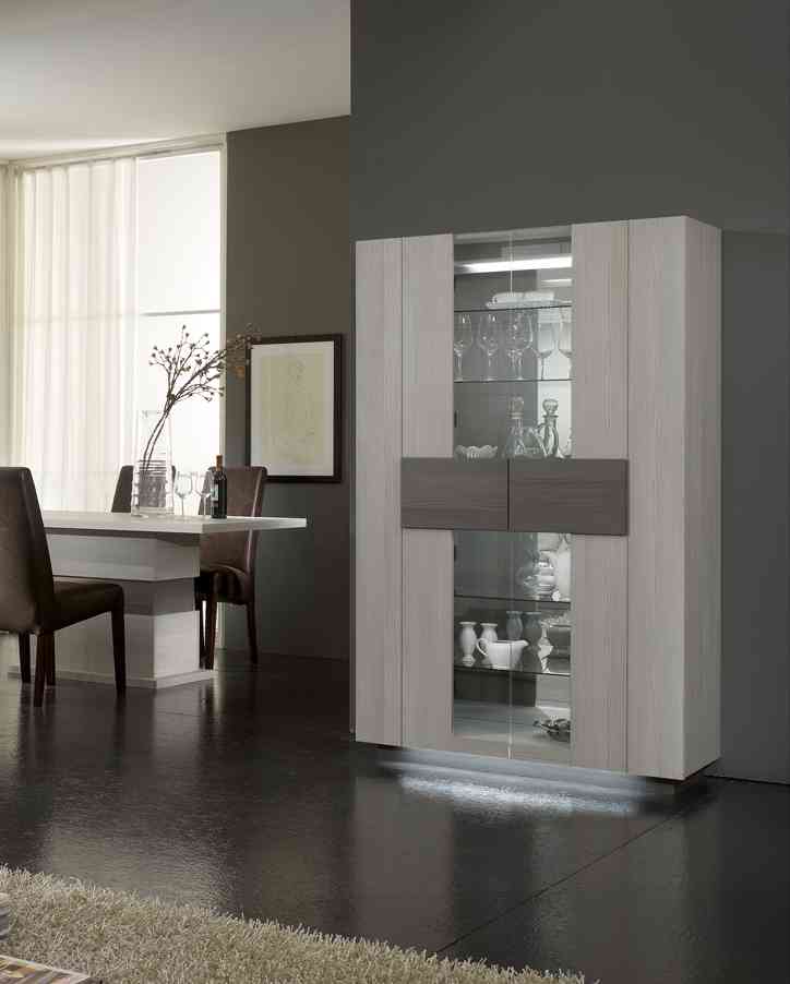 Vitrine 2 portes contemporaine chêne blanchi Luxus