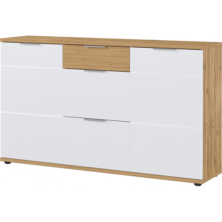 Buffet/bahut moderne 144 cm chêne/blanc brillant Regina