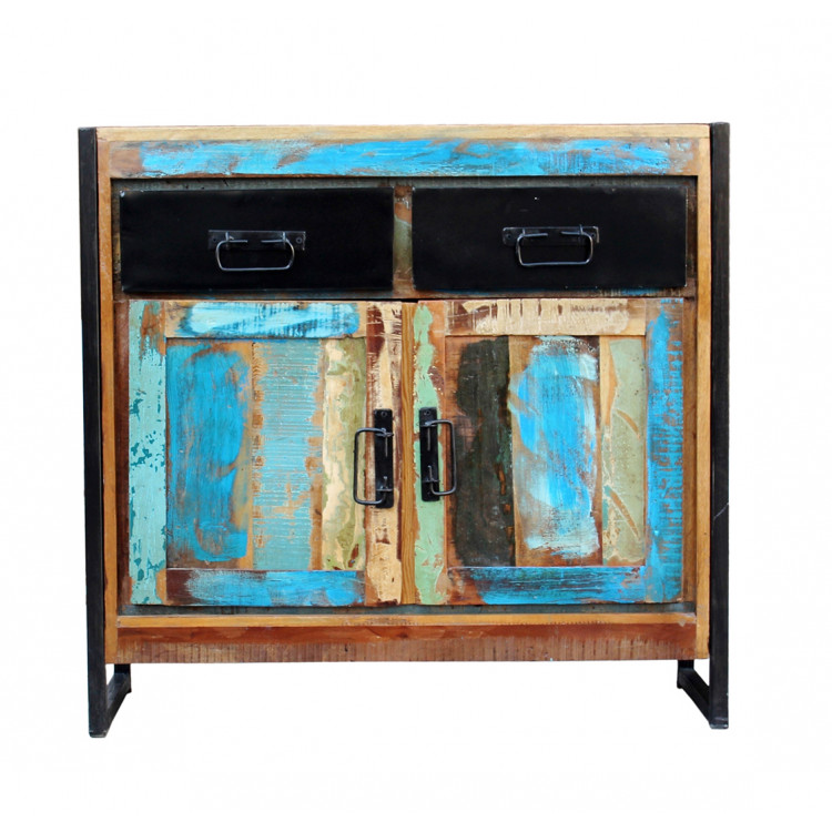 Meuble de rangement industriel 90 cm en bois recyclé coloré Indonesie