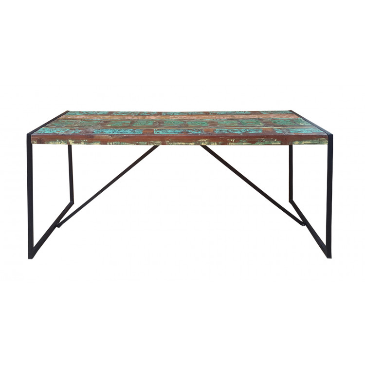 Table à manger industrielle en bois recyclé coloré Indonesie