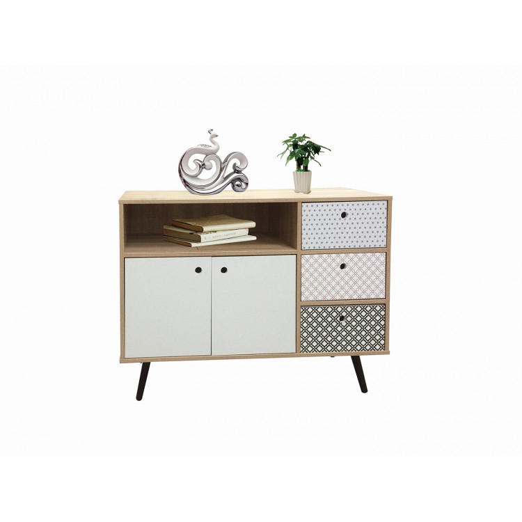 Buffet/bahut style scandinave 107 cm chêne/imprimé Mayline