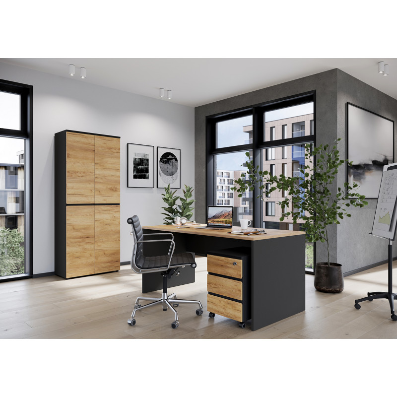 Bureau droit Presto 180 x 80 cm Chêne/Anthracite - JPG