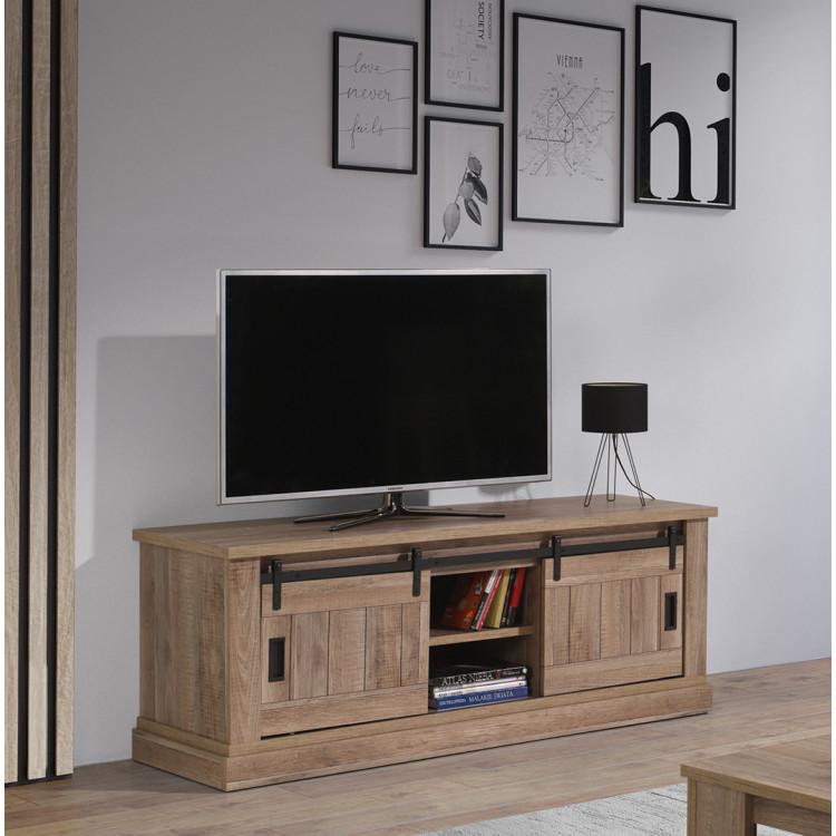 Meuble TV style industriel 155 cm chêne/noir Thalia