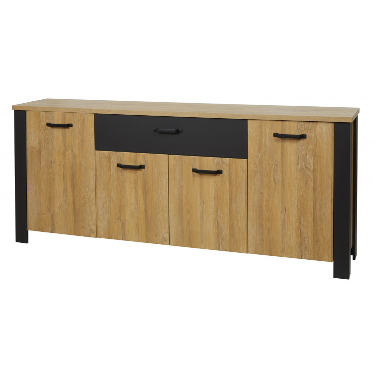 Buffet/bahut style industriel 210 cm chêne/noir Vayana