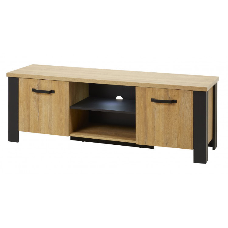 Meuble TV style industriel chêne/noir Vayana