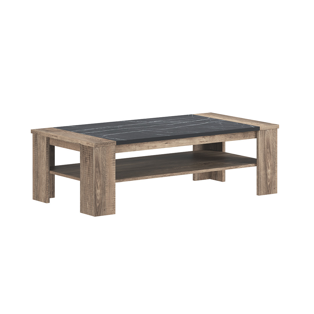 Table basse rectangulaire moderne chêne/marbré noir Casagrande