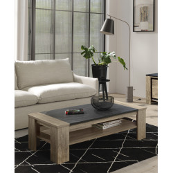 Table basse rectangulaire moderne chêne/marbré noir Casagrande