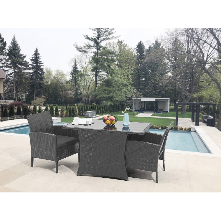 Ensemble table et chaises de jardin contemporain en résine tressée noire Nala