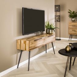 Meuble TV industriel en teck 2 tiroirs Alyssa