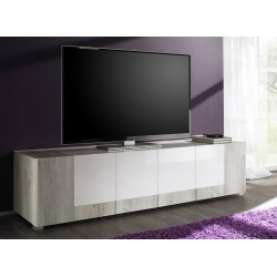 Meuble TV contemporain coloris pin/blanc laqué Maroussia