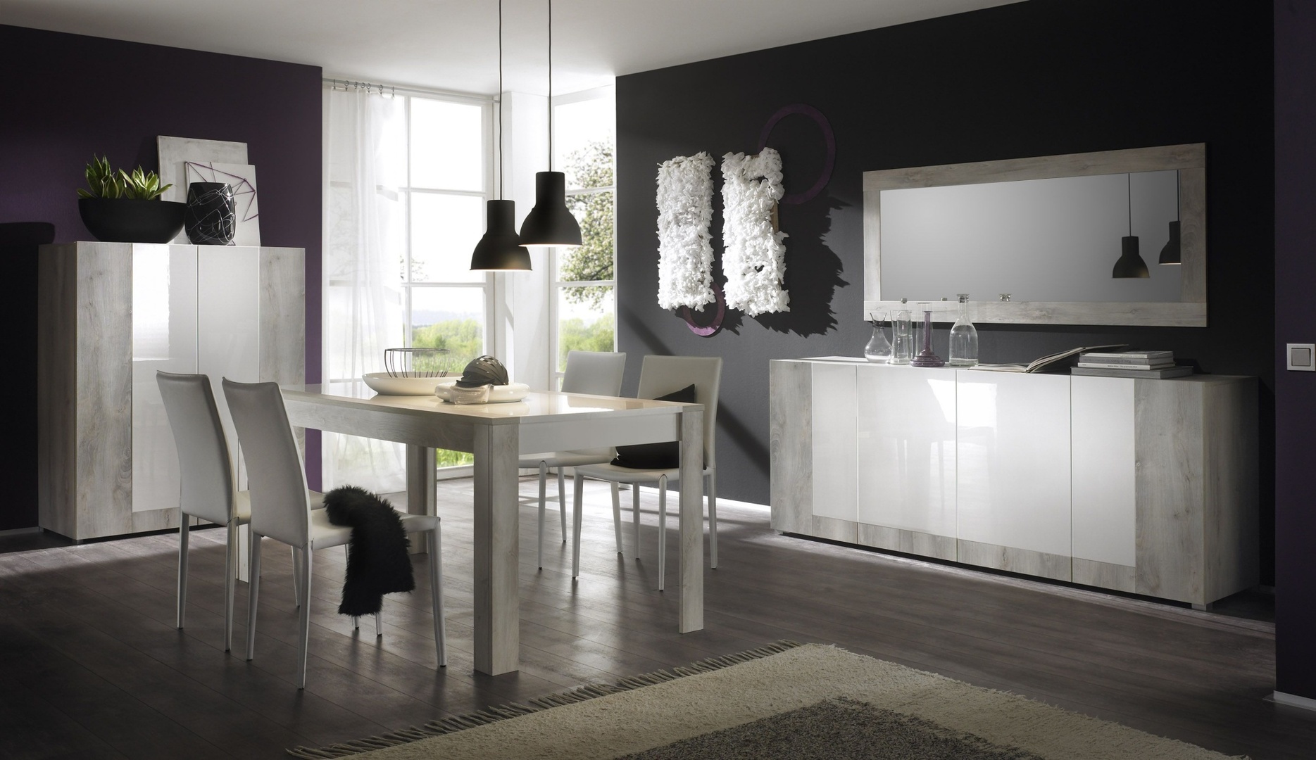 Salle A Manger Complete Contemporaine Pin Blanc Blanc Laque Maroussia
