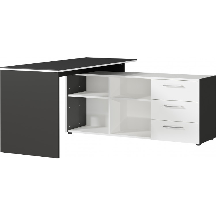 Bureau d'angle moderne avec rangement blanc/graphite Riberia