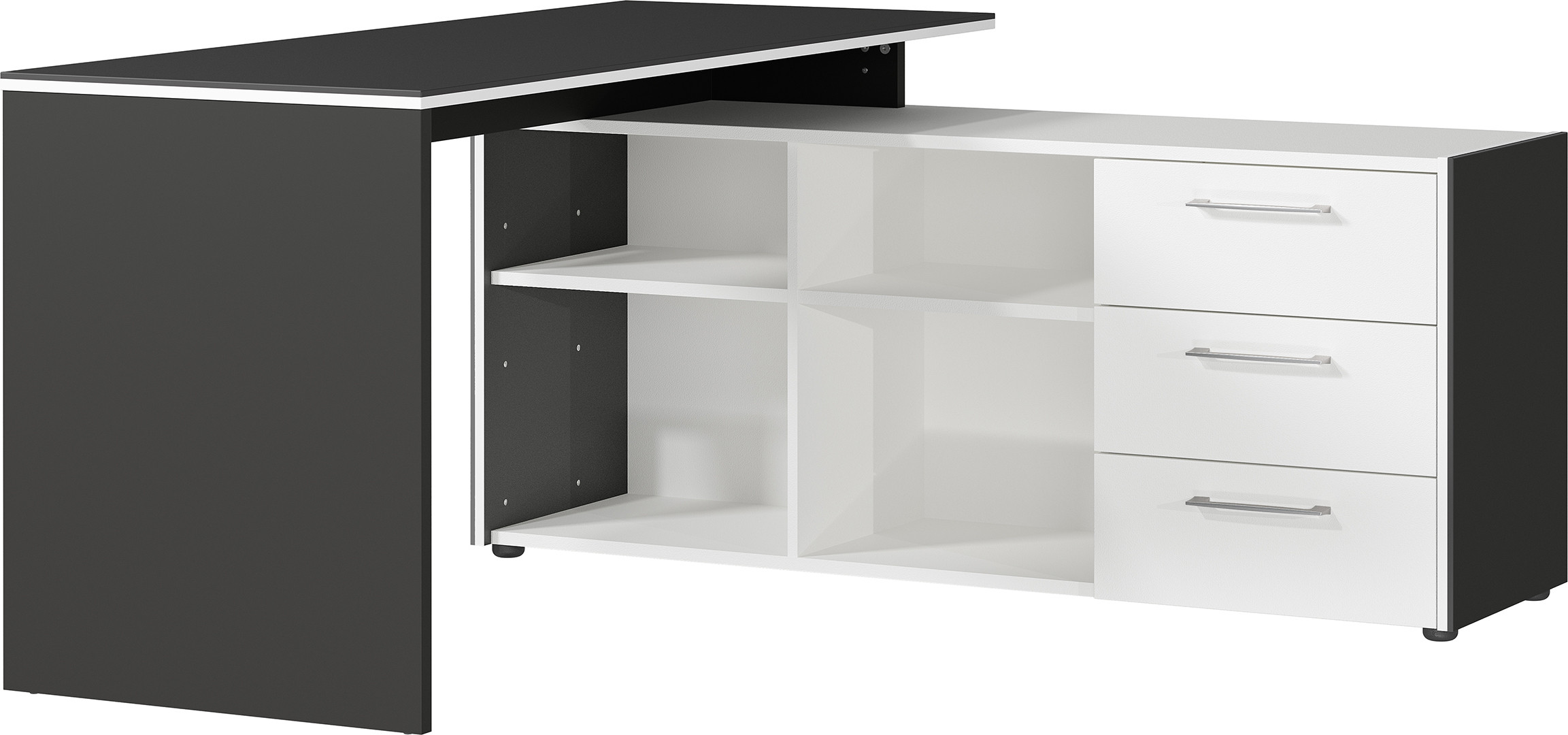 Bureau d'angle moderne avec rangement blanc/graphite Riberia