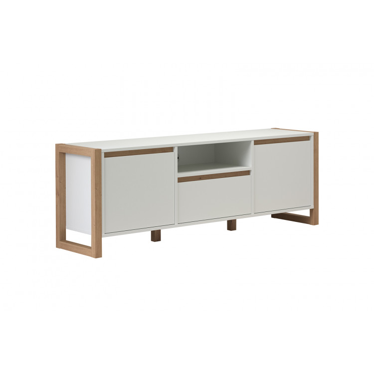 Meuble TV scandinave 150 cm blanc/chêne Jedusor