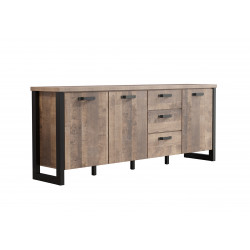 Buffet/bahut style industriel 214 cm chêne foncé Clémentine