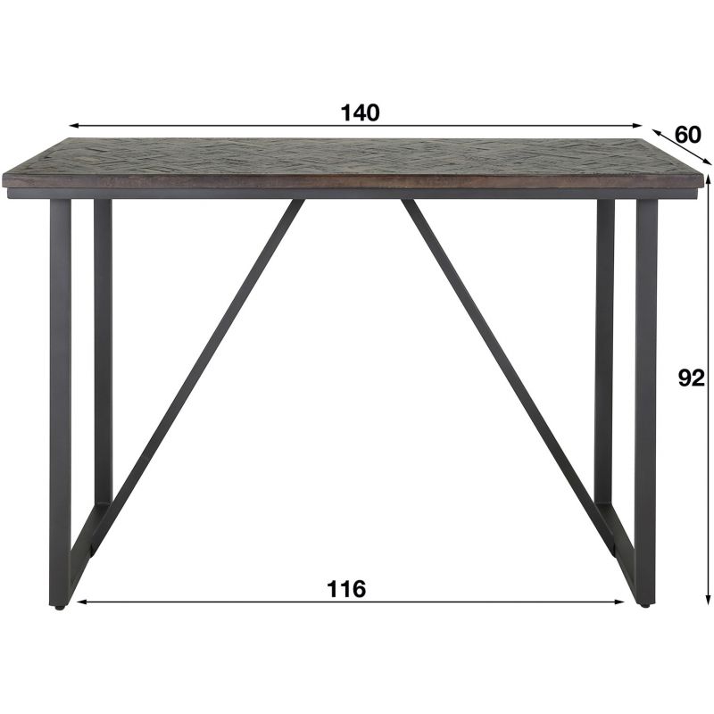 Table haute industrielle 140x60 en métal et teck foncé Kasper