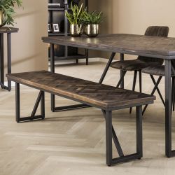 Banc de table à manger industriel en métal et teck foncé Kasper