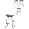 Tabouret de bar industriel (lot de 4) en métal et teck foncé Kasper