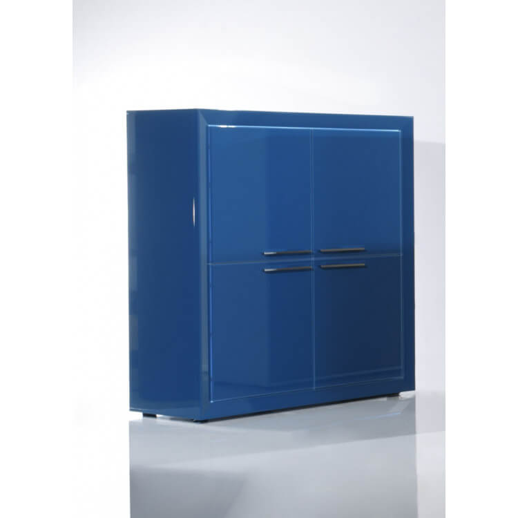 Argentier/bar design 4 portes bleu pétrol laqué Cécilia