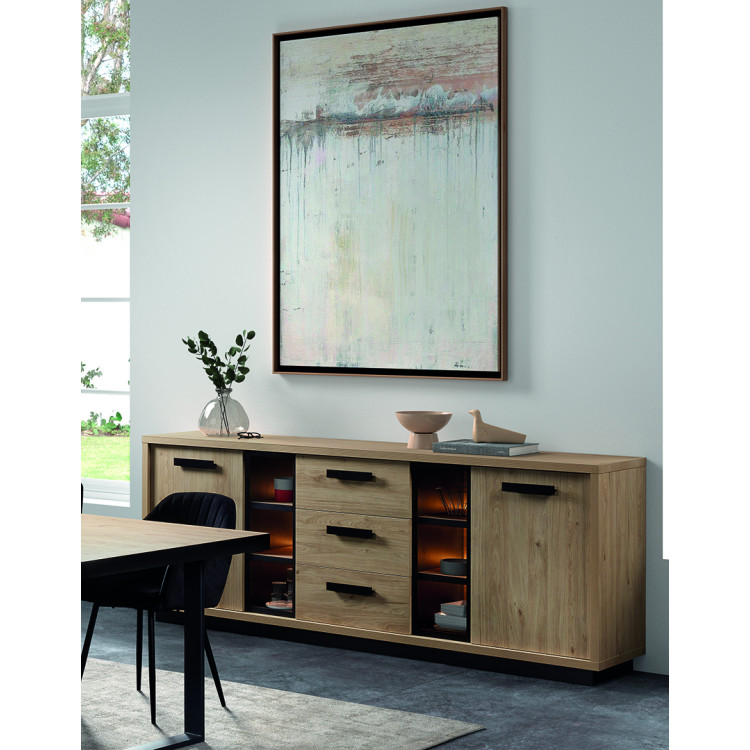 Buffet/bahut contemporain 240 cm chêne clair Tiffanie