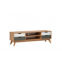 Meuble TV scandinave 140 cm en pin massif laqué miel Napoli