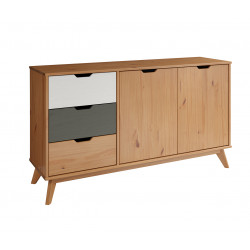 Buffet/bahut scandinave 140 cm en pin massif laqué miel Napoli