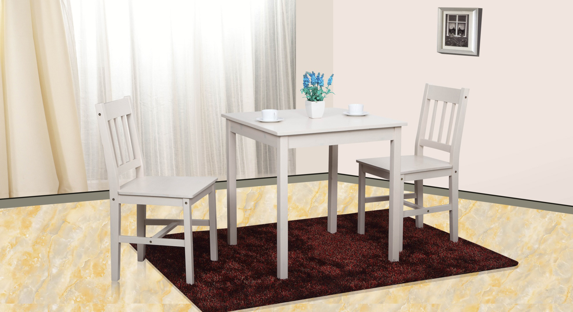 Ensemble table et chaises en pin coloris blanc Palerme