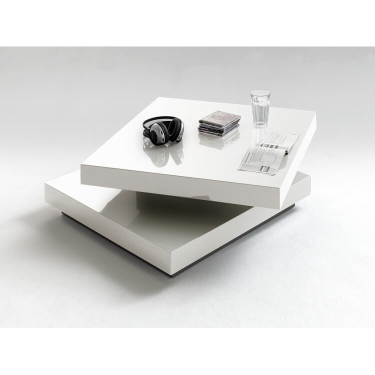 Table basse design pivotante laqué blanc Mirella