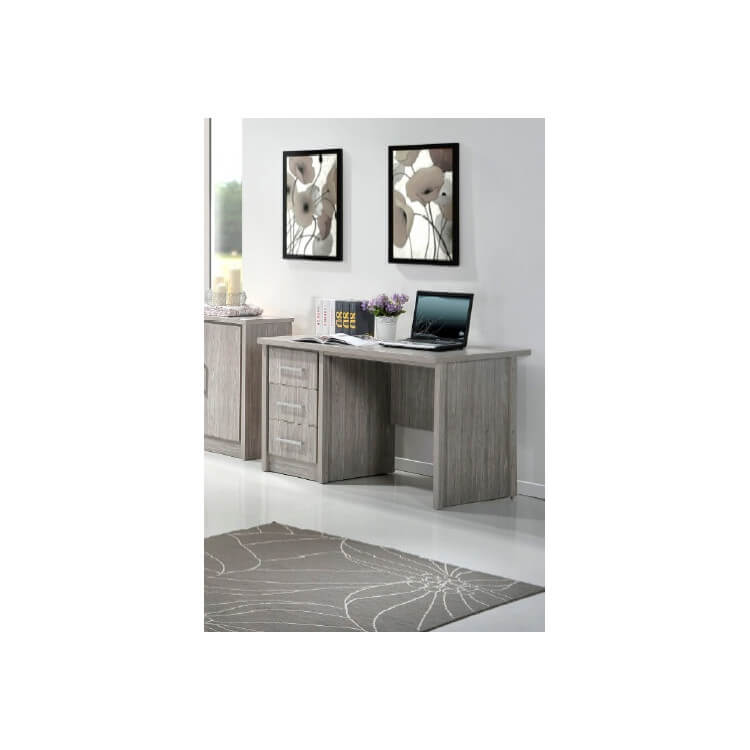 Bureau contemporain 3 tiroirs chêne gris Kyliane