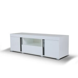 Meuble TV design 2 portes/1 tiroir laqué blanc Camilla