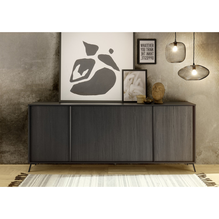 Buffet/bahut 4 portes contemporain 205 cm chêne noir Celiane