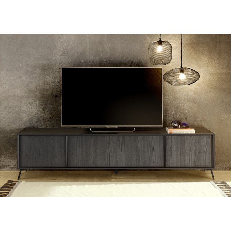 Meuble TV contemporain 205 cm chêne noir Celiane