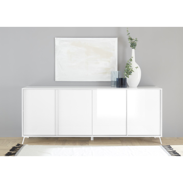 Buffet/bahut 4 portes moderne 205 cm blanc laqué Enzio