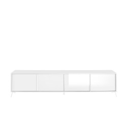 Meuble TV contemporain 205 cm blanc laqué Enzio