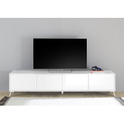 Meuble TV contemporain 205 cm blanc laqué Enzio