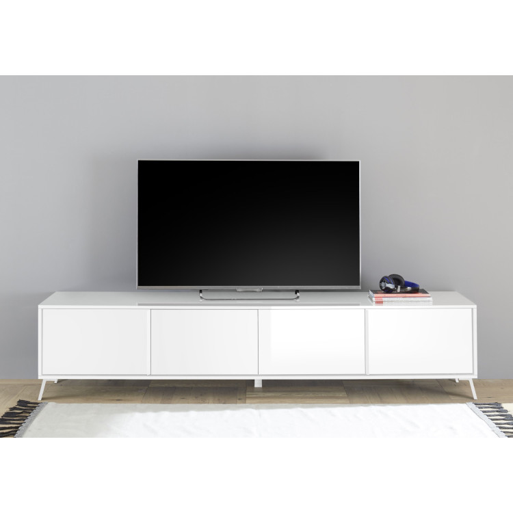 Meuble TV contemporain 205 cm blanc laqué Enzio