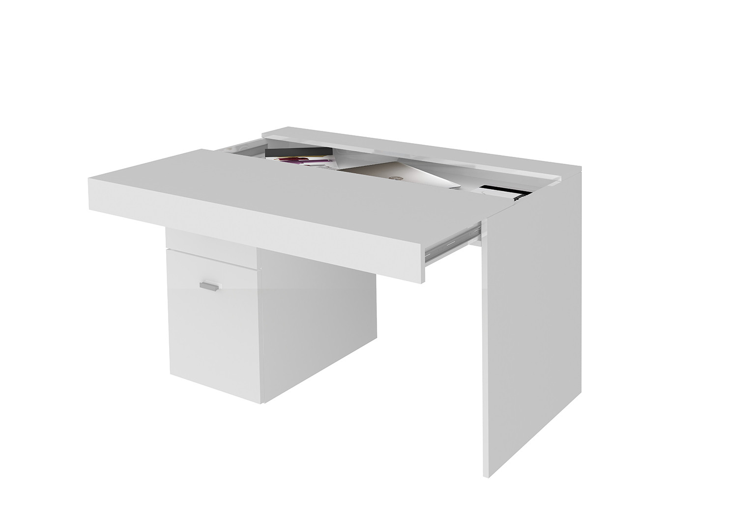 Bureau moderne plateau coulissant 100 cm laqué blanc Asmine