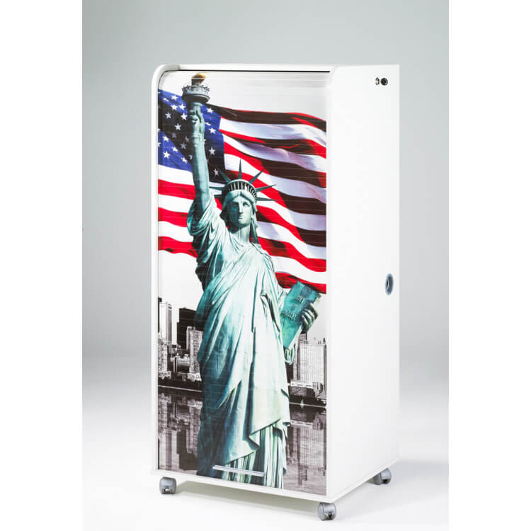 Bureau secrétaire informatique design blanc imprimé Statue de la Liberté Elissa