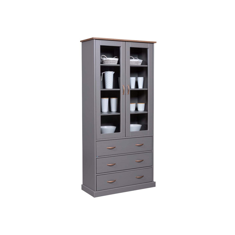 Vitrine style campagne 90 cm en pin massif vernis gris Louisa Gris — Gris — vue 3