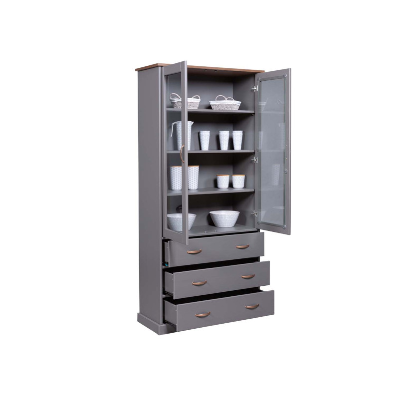 Vitrine style campagne 90 cm en pin massif vernis gris Louisa Gris — Gris — vue 4
