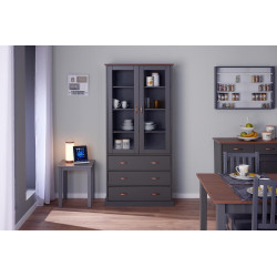 Vitrine style campagne 90 cm en pin massif vernis gris Louisa