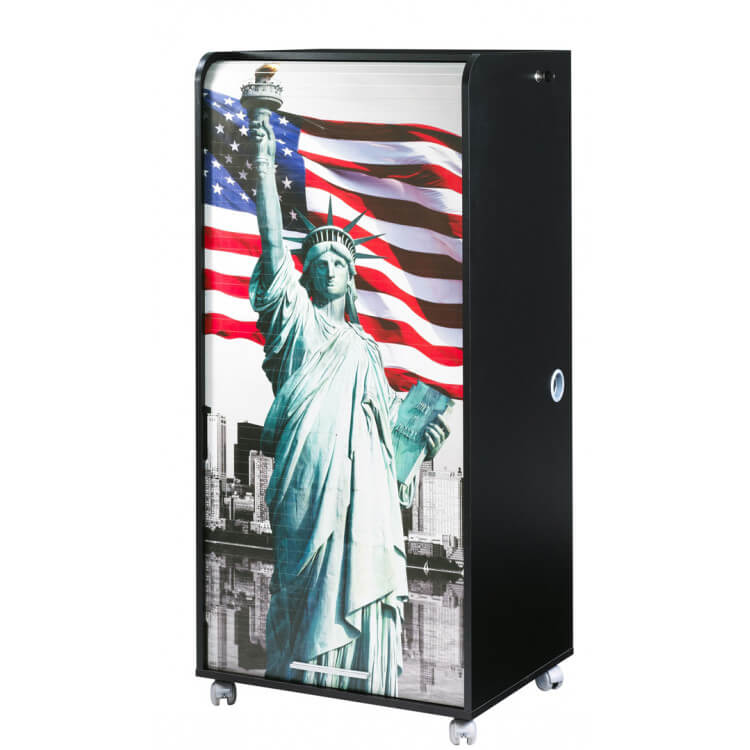 Bureau secrétaire informatique design noir imprimé Statue de la Liberté Elissa